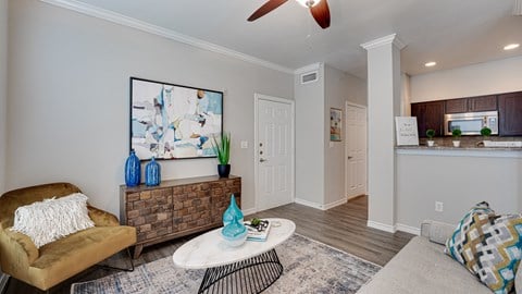 Living Room With Kitchen at The Brazos, Dallas, TX, 75287